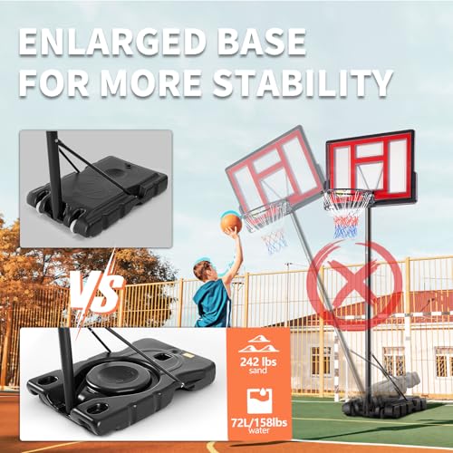DUMOS 10FT Adjustable Height Portable Basketball Hoop Outdoor for Adult, 44 Inch Shatterproof Backboard w/Shock Absorbent Rim, Fillable Base, 2 Wheels for Swimming Pool/Indoor
