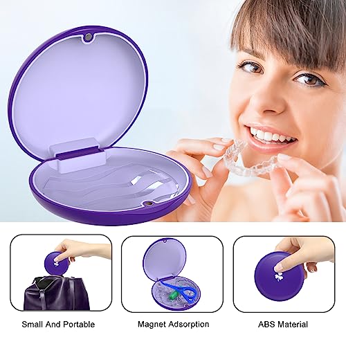 Retainer Case with Silicone Inner & Magnetic Closure – Hard Shell Portable Box for Aligners, Retainers, Braces, Night Guard - Purple - color: Purple
