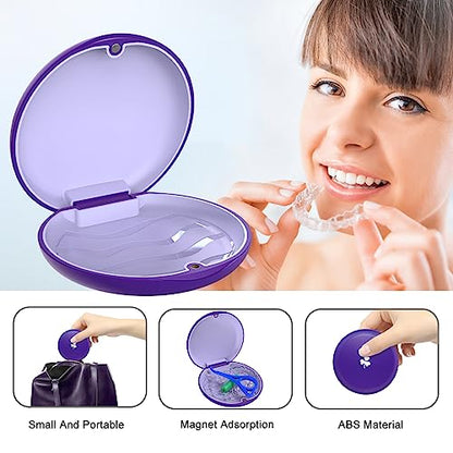 Retainer Case with Silicone Inner & Magnetic Closure – Hard Shell Portable Box for Aligners, Retainers, Braces, Night Guard - Purple - color: Purple
