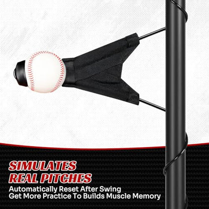JASCOPRO Baseball Batting Swing Trainer, Portable Hitting Trainer with Auto-Reset & Adjustable Ball Height, Solo Baseball Swing Practice Equipment for Youth,Adults, Easy Setup No Tools Needed
