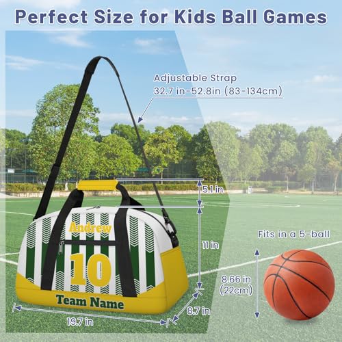 Basketball Soccer Gifts for Boys Girls - Custom Sports Duffle Bag, Personalized Name & Team Bag, Water-Resistant Gym Bag for Basketball, Soccer, Volleyball | Y-Green Yellow - color: Y-Green Yellow