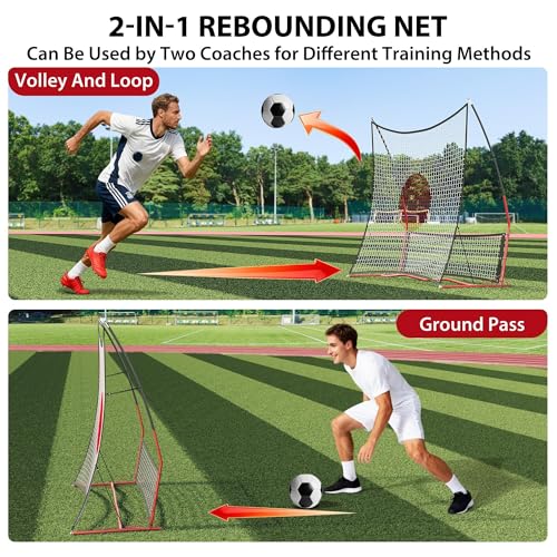 2-in-1 Soccer Rebounder Net, Easy Setup with 6'x4.6' Large Net and 6'x1.6' Small Bounce Back Net for Outdoor Soccer Practice, Passing, Volley, and Solo Training
