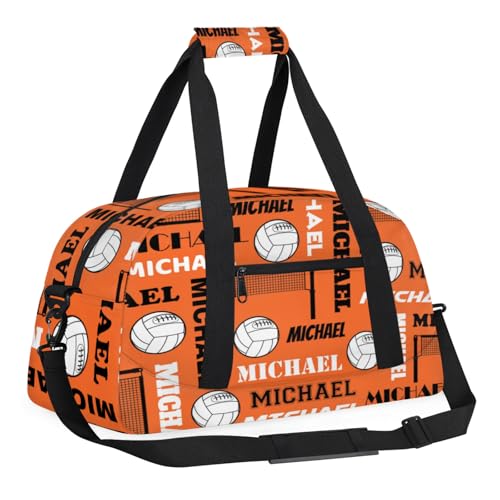 Custom Volleyball Gym Bag Duffel Bag with Your Name, Personalized Sport Bags Customized Travel Weekender Bags for Women Men, Orange