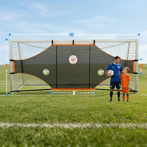 Soccer Goal Target Net, 16x6ft - Turn Training into a Game with 7 Scoring Zones | Durable All-Weather Backyard Soccer Net for Family Fun & Skill Boost-ONLY NET