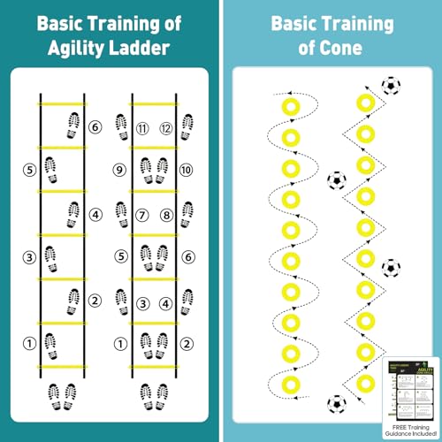 OLIXIS Agility Speed Training Equipment, 20 ft Speed Ladder, 12 Soccer Cones, 4 Agility Hurdles, Jump Rope, Resistance Parachute with Carry Bag, Training Equipment Set for Kids, Youth, Adults,Yellow