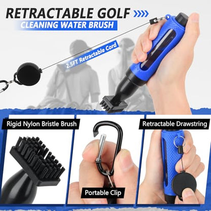 Golf Club Cleaning Kit,Golf Accessories,Golf Cleaning Kit with Golf Club Cleaner Water Brush,Towel,Divot Repair Tool,Groove Sharpener,Golf Ball Alignment Complete Golf Kit - color: Blue, size: 1 Pcs