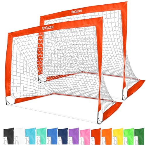 GoSports 4 x 3 ft Portable Soccer Goals for Kids - 13 Colors - Set of 2 Team Tone Pop Up Nets for Backyard - color: Red