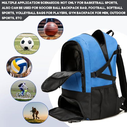 Basketball Bag Backpack, Large Capacity Sports Equipment Bags for Basketball, Soccer, and Volleyball. - color: blue