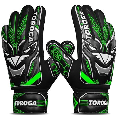 Goalkeeper Gloves for Kids & Youth – Soccer Goalie Gloves, Strong Latex Grip, Double Wrist Support & Breathable Mesh – Boys Football Gloves - color: Green, size: 6