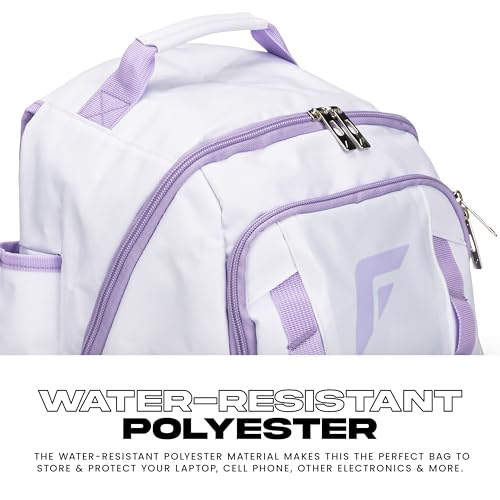 Franklin Sports USA SB Gameday Fastpitch-Softball Backpack – Adult +Youth Softball + Baseball Equipment + Bat Bag – Stores Batting Gloves, Helmet, Cleats - Waterproof Premium Batpack - color: White/Lilac