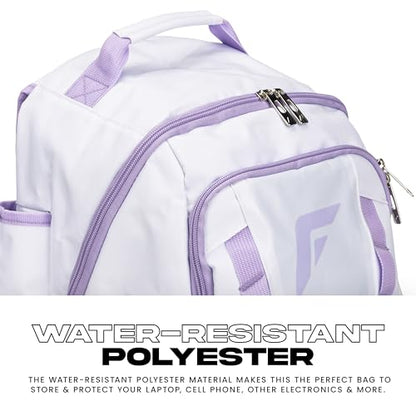 Franklin Sports USA SB Gameday Fastpitch-Softball Backpack – Adult +Youth Softball + Baseball Equipment + Bat Bag – Stores Batting Gloves, Helmet, Cleats - Waterproof Premium Batpack - color: White/Lilac