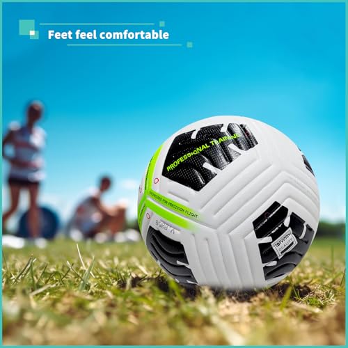 Soccer Ball Size 5,4 – Thermal Bonded Waterproof PU Leather, Professional Training & Match Ball for Youth & Adults, with Pump & Bag, Training Gift Set - color: black