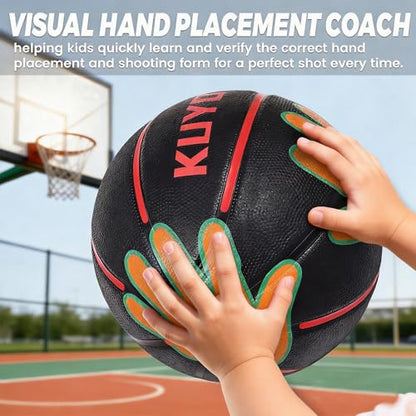 KUYOTQ Size 4 Basketball 25.5" for Kids Youth with Visual Hand Print Guide, for Shooting Practice, Correct Shooting Form and Improve Accuracy, Essential Basketball Training