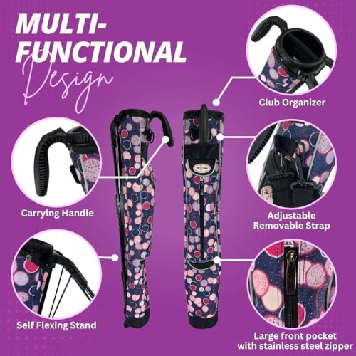 Taboo Fashion Sunday Golf Bags for Women - Lightweight Golf Range Bag with Self Flexing Stand and Shoulder Strap for Driving Range, Par 3 or Executive Course - color: Poppin' Bottles