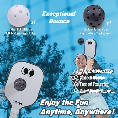TOPPRO Pickleball Paddles Set of 2, Fiberglass Face, Polypropylene Honeycomb Core, Lightweight Pickleball Rackets 2 Pack - color: EYE Black & White
