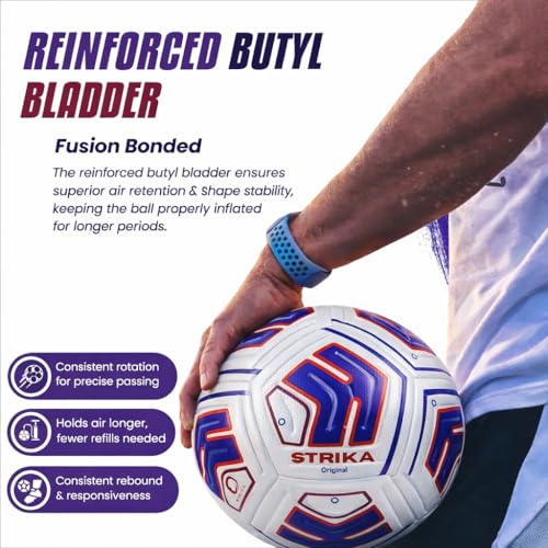 STRIKA Premium Soccer Ball Size 5 & 4 – Durable Hybrid Bonded Training Ball for Adults & Kids – Water-Resistant, Long Air Retention – Indoor/Outdoor Play