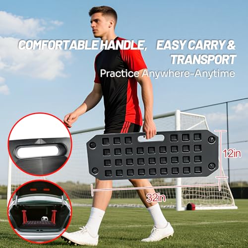 6-in-1 Soccer Rebounder Board - Dual Surface Adjustable Angle Soccer Wall with 6 Training Modes for Passing, Control & Reflex - Portable Soccer Training Equipment with 2 Sandbags for All Players