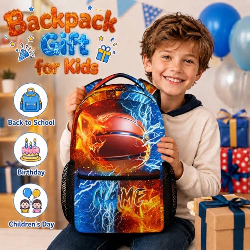 Boys Backpack for Kids Personalized Basketball School bag for Elementary Middle Primary, 17 Inch Durable Lightweight Bookbag - color: Orange