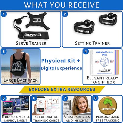OVANTO Volleyball Training Equipment Aid – Solo Volleyball Equipment in 4 Styles to Serve, Spike, Set and Pass Like a Pro - Adjustable Volleyball Practice Equipment Gift for Beginners & Experts