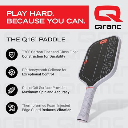 Qranc T700 Pickleball Paddle, Carbon Fiber and Glass Fiber, with PP Honeycomb Core, USA Pickleball (USAPA) Approved - style: Q16 / SIZE: 16mm
