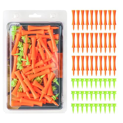 VEASAERS Golf Castle Tees Plastic Step Down Unbreakable Mixed Value 60 Count, 2 3/4, 2 1/4, 1 1/2 Inch Tee Length Pack Available for Practice - color: Orange+Green