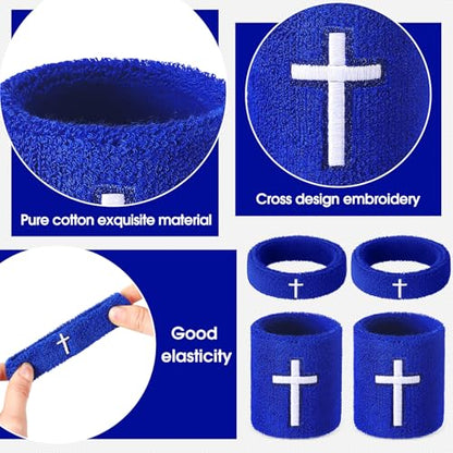 Soulchen 4 pcs Cross Bicep Bands Wrist Bands Christian Arm Sweat Wristbands Absorbent Armband for Men Women Football Baseball Players Sports Activities Supplies - color: Blue