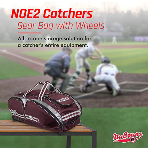 No Errors NO E2 Wheeled Catchers Gear Bag - Large Baseball and Softball Bag for Catcher’s Equipment with Fatboy Wheels - color: Maroon