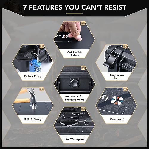 Lykus HC-2510 Waterproof Hard Case with Foam, Interior Size 9.8x7.5x3.7 inch, Suitable for Osmo Pocket/Action/Mobile, Insta360 X5/Ace Pro/Go, GoPro Hero, Coins, Small Electronics and More