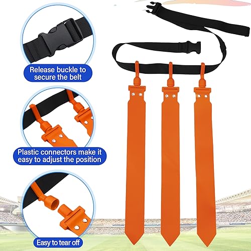 Hungdao 10/12 Players Flag Football Belts and Flags Adjustable Football Belts for Kids Teens Adults Team Training Sport Event - color: Blue, Orange