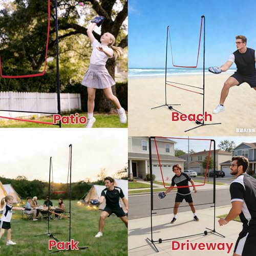Paddle Game Set with Net – Portable for Indoor/Outdoor – 2 Wearable Gloves + 8 Birdies – Joint-Friendly Family Fun – Like Badminton, Pickleball & Tennis with a Twist