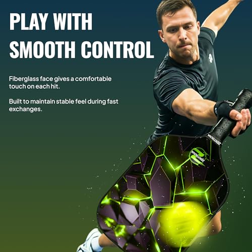Zentrova Pickleball Paddles Set of 2, Fiberglass Surface w/PP Honeycomb Core Pickleball Rackets, Lightweight Pickle Ball Paddle w/4 Balls, 2 Overgrips, 2 Wristbands & Carry Bag – for Men & Women