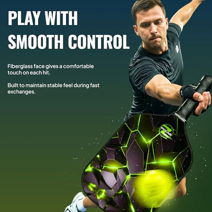 Zentrova Pickleball Paddles Set of 2, Fiberglass Surface w/PP Honeycomb Core Pickleball Rackets, Lightweight Pickle Ball Paddle w/4 Balls, 2 Overgrips, 2 Wristbands & Carry Bag – for Men & Women