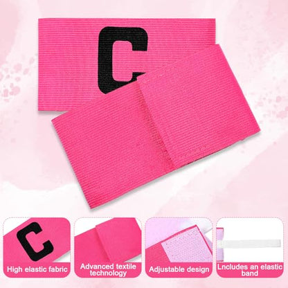 4 PCS Captain Armbands, Elastic Adjustable Soccer Captain Armband Pink Football Rugby Basketball Player Band for Adult Youth Team Sport Training