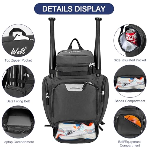 WOLT Basketball Bag Backpack with Separate Ball Compartment and Shoes Pocket, Gym Bags for Men, Large Sports Bag for Basketball, Soccer, Volleyball, Baseball - color: DarkGrey