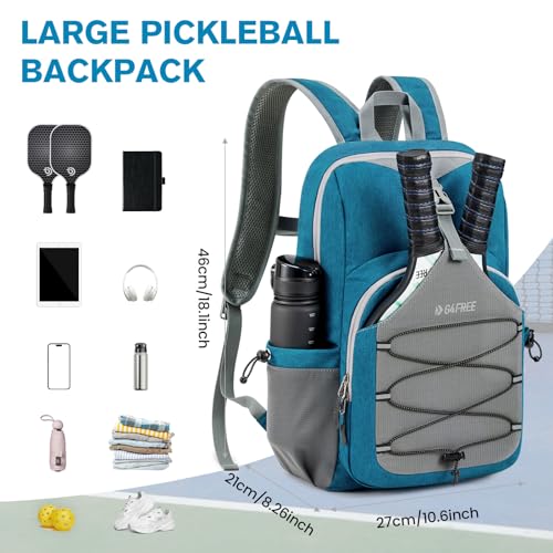 G4Free Pickleball Bag, Pickleball Backpack for Women and Men, Padel Bag Fits 2 to 4 Paddles, Gifts for Pickleball Lovers - color: Teal Blue