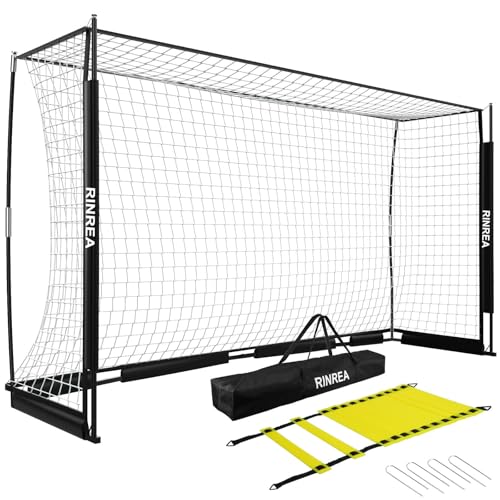 RINREA Portable Soccer Goal, Collapsible Soccer Goal Net Metal Base, Quick Setup Soccer Training Equipment with 1 Carry Bag, 1 Agility Ladder, 4 Ground Nails - color: Standard Black