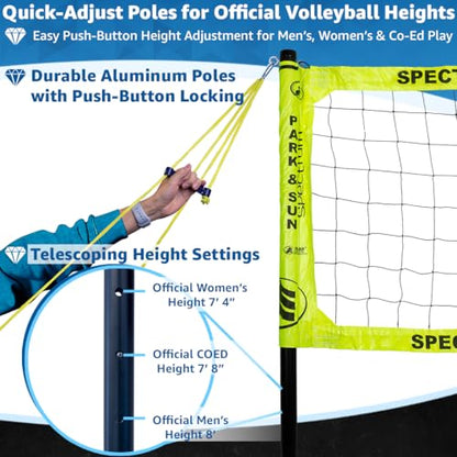 Park & Sun Sports Spectrum Classic: Adjustable Professional Outdoor Volleyball Net System - color: Classic Yellow
