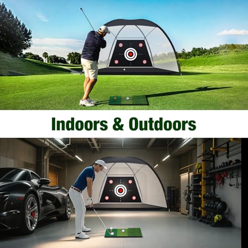 MoKo Golf Net with Practice Mat, Golf Hitting Net for Outdoor Indoor Backyard Driving Chipping Swing Training, All-in-One Multi-Target Training Aid Practice Nets with Tri-Turf Mat