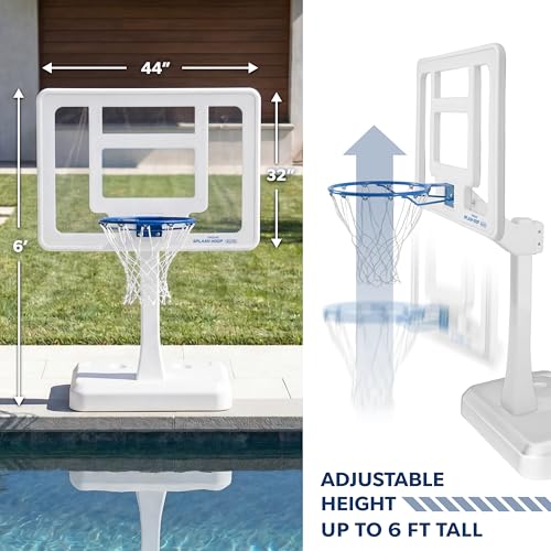 GoSports Splash Hoop Elite - Adjustable Height or Fixed Post - Pool Hoop Basketball Game with Water Weighted Base, Regulation Steel Rim and 2 Pool Basketballs - color: Elite Adjustable - White