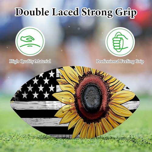 American Football, Official Size 11.9 x 7.3 Inch, Premium Composite Leather High-Grip Ball with Pro-Style Lacing, Unique Prints for Training, Games & Gifts - color: Sunflower Flag