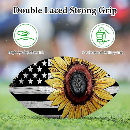 American Football, Official Size 11.9 x 7.3 Inch, Premium Composite Leather High-Grip Ball with Pro-Style Lacing, Unique Prints for Training, Games & Gifts - color: Sunflower Flag