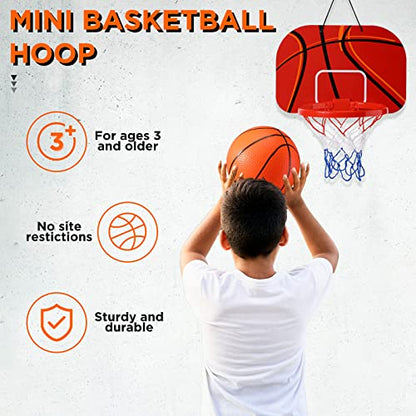 Sosation 2 Pcs Mini Basketball Hoop with 4 Basketball, Sticky Hook, Pump, Indoor No Drilling Basket Ball Hoop Decompress Game for Kid Adult Back to School Gift - style: Shoot Style