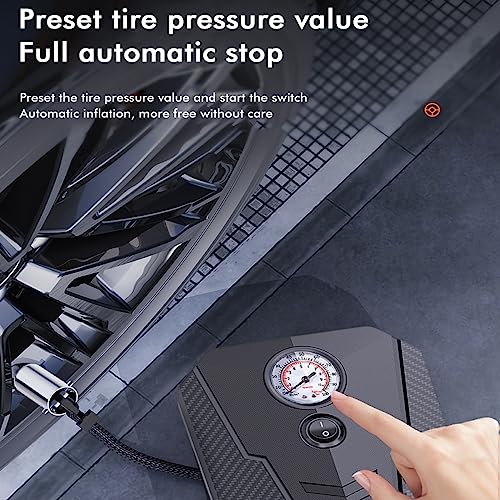 Tire Inflator Portable Car Air Compressor,12V Electric Car Air Pump with Analog Display 100 psi Dial Gauge Inflator with Adaptors for Bicycles, Trucks, Balls,Cars