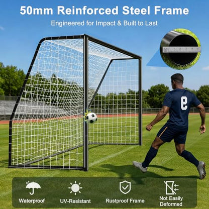 MOPHOTO Soccer Goal, 6X4/8x6/10x6.5/12x6/16x7/18.5x6.5/21x7/24x8ft Soccer Goals for Backyard, Full Size Soccer Goal for Teens & Adults Training - size: 21x7FT, style: Alloy Steel-Black