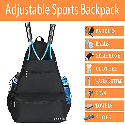 ACOSEN Tennis Bag Tennis Backpack - Large Tennis Bags for Women and Men to Hold Tennis Racket,Pickleball Paddles, Badminton Racquet, Squash Racquet,Balls and Other Accessories - color: Black - B