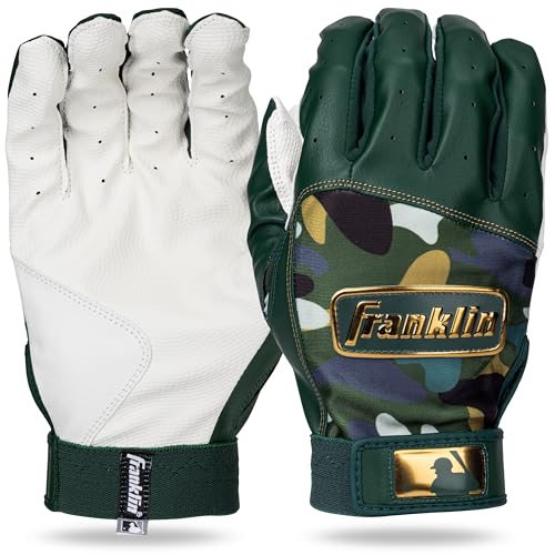 Franklin Sports MLB Youth Batting Gloves - Digitek Camo Baseball + Softball - Premium Leather - Many Sizes + Colors - Youth - color: White/Forest Green, size: Large