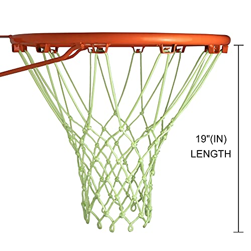 Sanung Fluorescent Basketball Nets Night Glow with 12 Loops 6 Knots All-Weather Anti-Whip Luminous Basketball Net Replacement for Indoor Outdoor Glow in the Dark, Set of 2