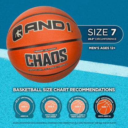 AND1 Chaos Basketball: Official Regulation (29.5 inches) Rubber - Deep Channel Construction Streetball, Made for Indoor Outdoor Basketball Games - color: Brown