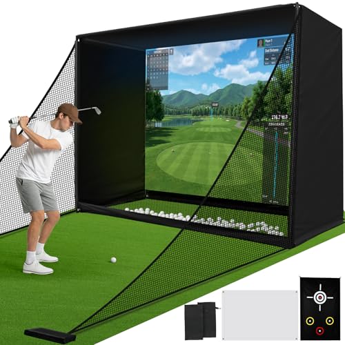 Golf Practice Hitting Net with HD Simulator Screen and Target Cloth, 10x8 FT Golf Driving Net for Indoor, Outdoor, Backyard and Garage with Impact Resistance and Ball Return - size: 210D-10*8*5 FT