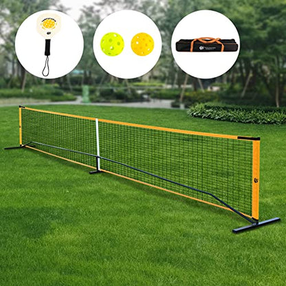 Portable Pickleball Net Set, 22FT Regulation Size Pickle Ball Net with 4 Pickleball Paddles, 4 Outdoor Pickleballs (2x40 Holes + 2x26 Holes), Carry Bag, Easy Setup for Indoor, Backyard, Park